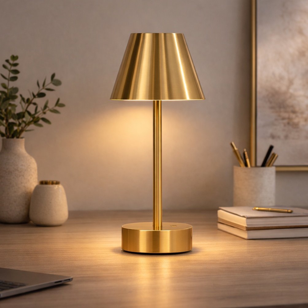 Elegance Rechargeable LED Table Lamp Plated Brass LED Touch Switch