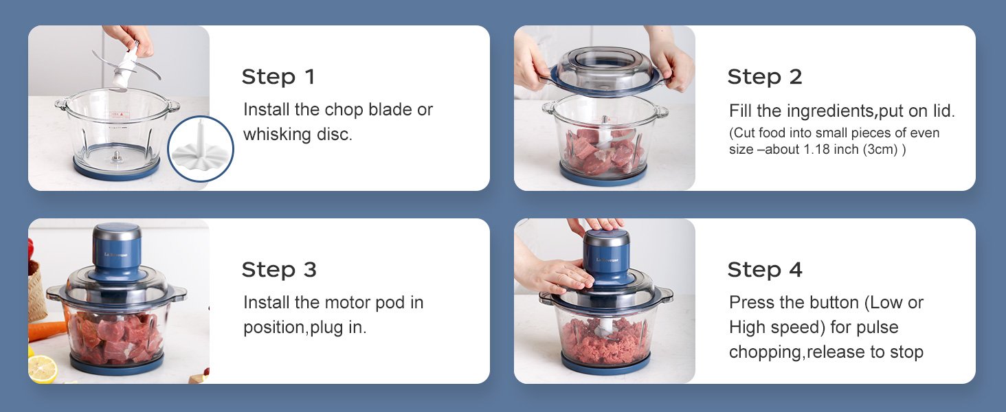 La Reveuse Electric Food Processor, 7-Cup Glass Bowl, 300W, Blue - image 12