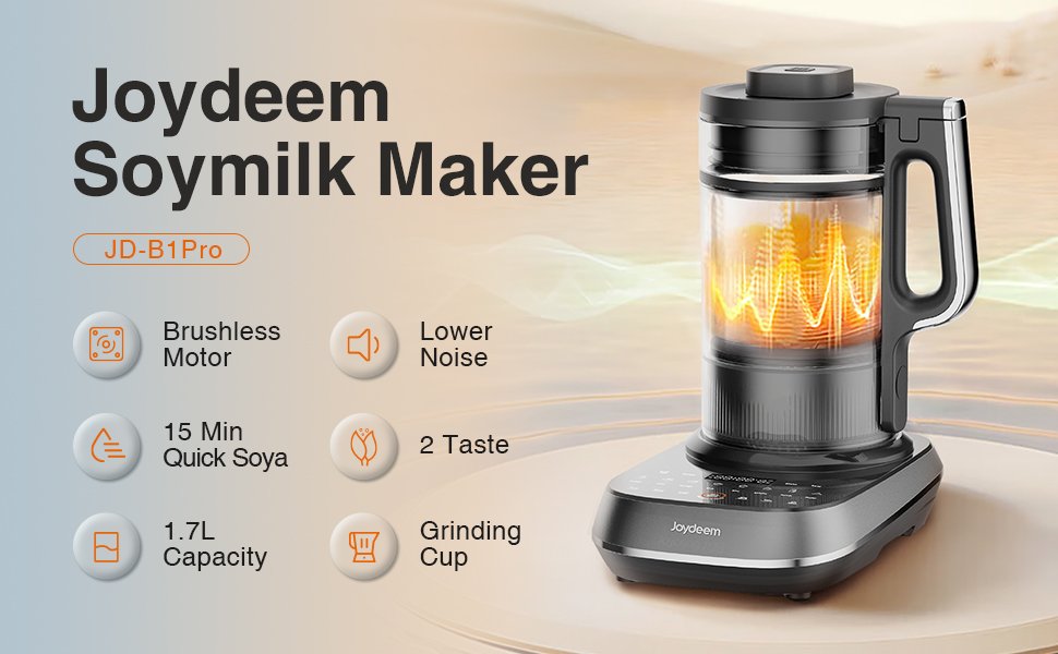 Joydeem JD-B1Pro Soymilk Maker – Heated Blender with Grinding Cup, 1.75L, Black - image 8