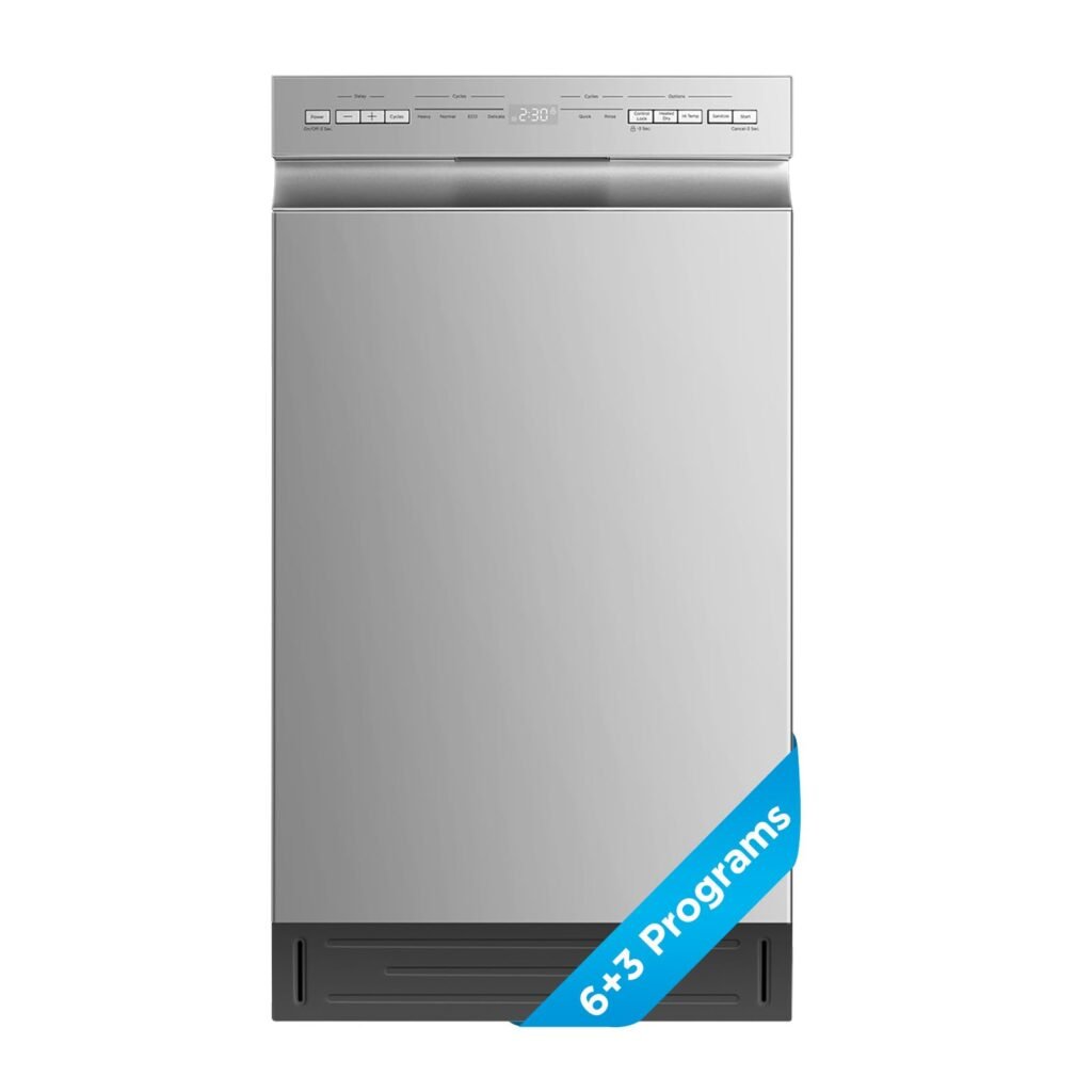 Midea 18-Inch Built-In Dishwasher – 8 Place Settings, 6 Wash Cycles, Heated Dry, Stainless Steel Tub