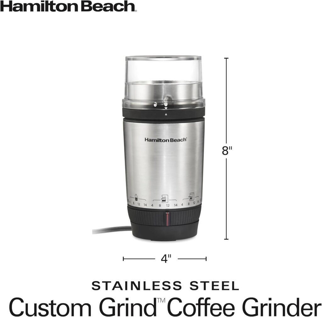 Hamilton Beach Custom Grind Electric Coffee Grinder – Stainless Steel, Adjustable Grind Settings, Removable Bowl
