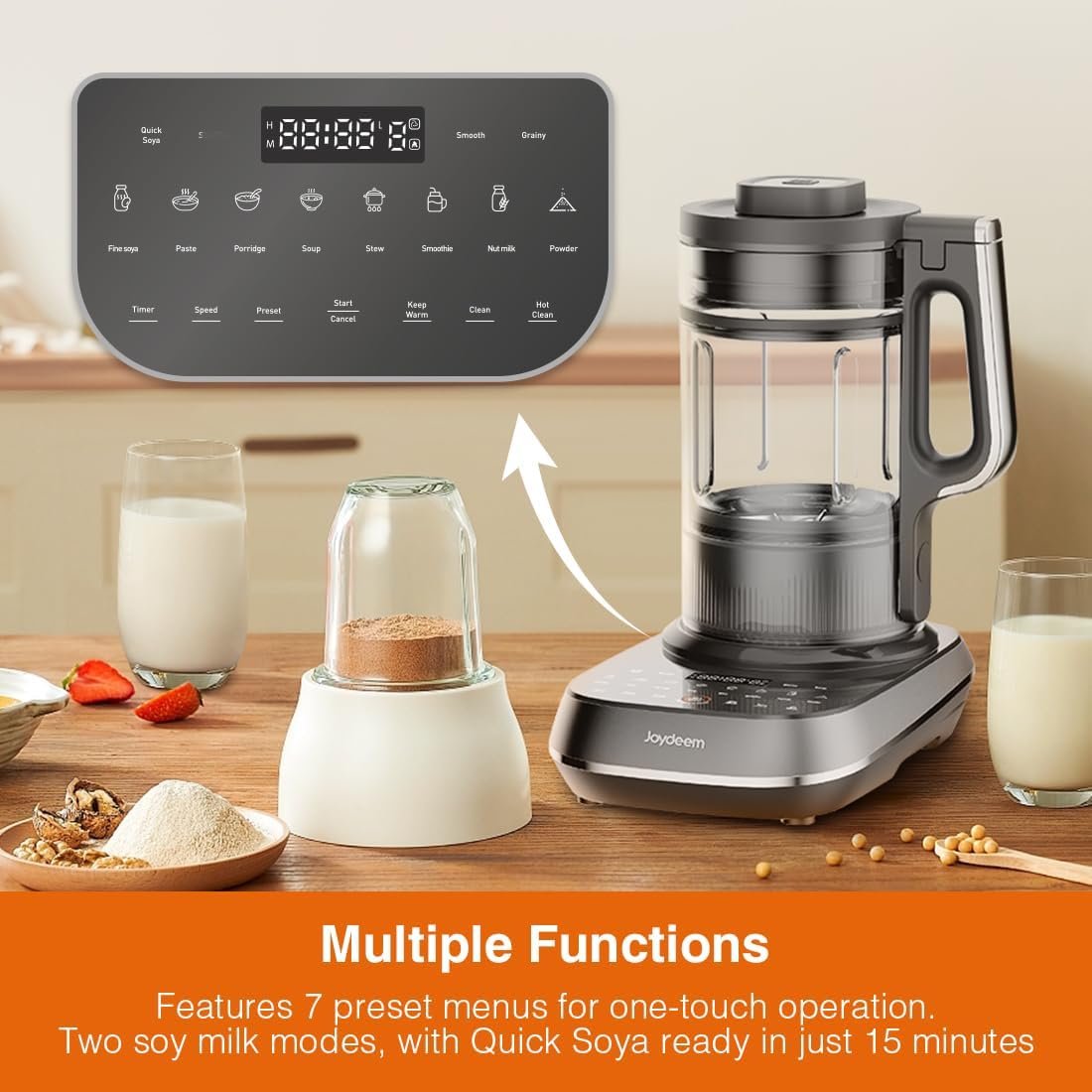 Joydeem JD-B1Pro Soymilk Maker – Heated Blender with Grinding Cup, 1.75L, Black - image 4