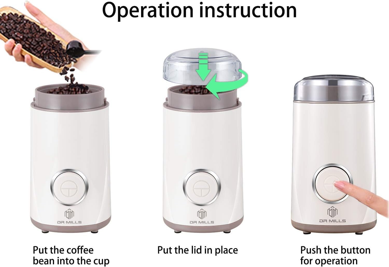 DR MILLS DM-7441W Electric Coffee and Spice Grinder – 150W, SUS304 Stainless Steel, White - image 12