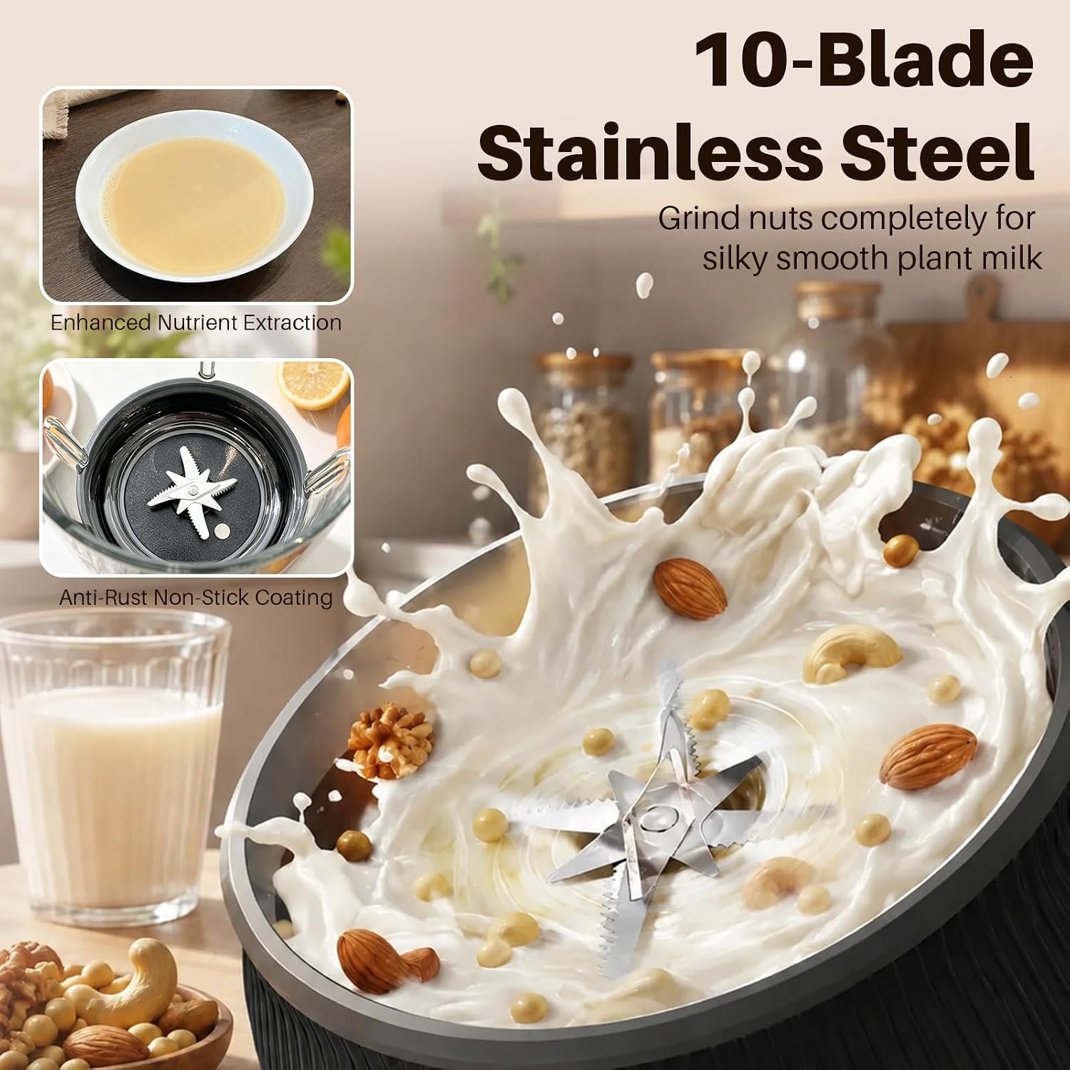 Skitchen 8-in-1 Nut Milk Maker with Silent Shield, 35 oz Automatic Soy Milk Maker - image 6