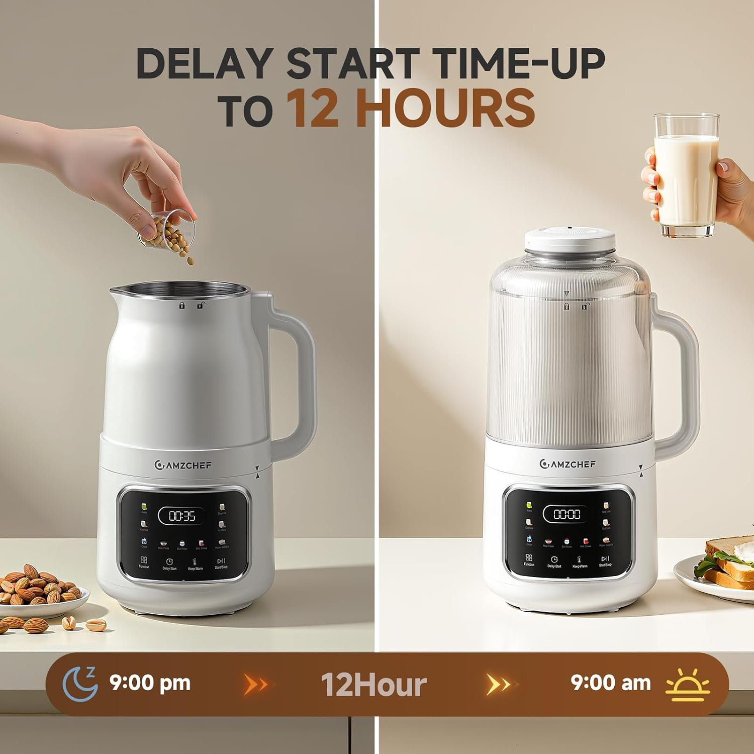 AMZCHEF 10-in-1 Nut Milk Maker with Detachable Design, 33.8 oz, White - image 7