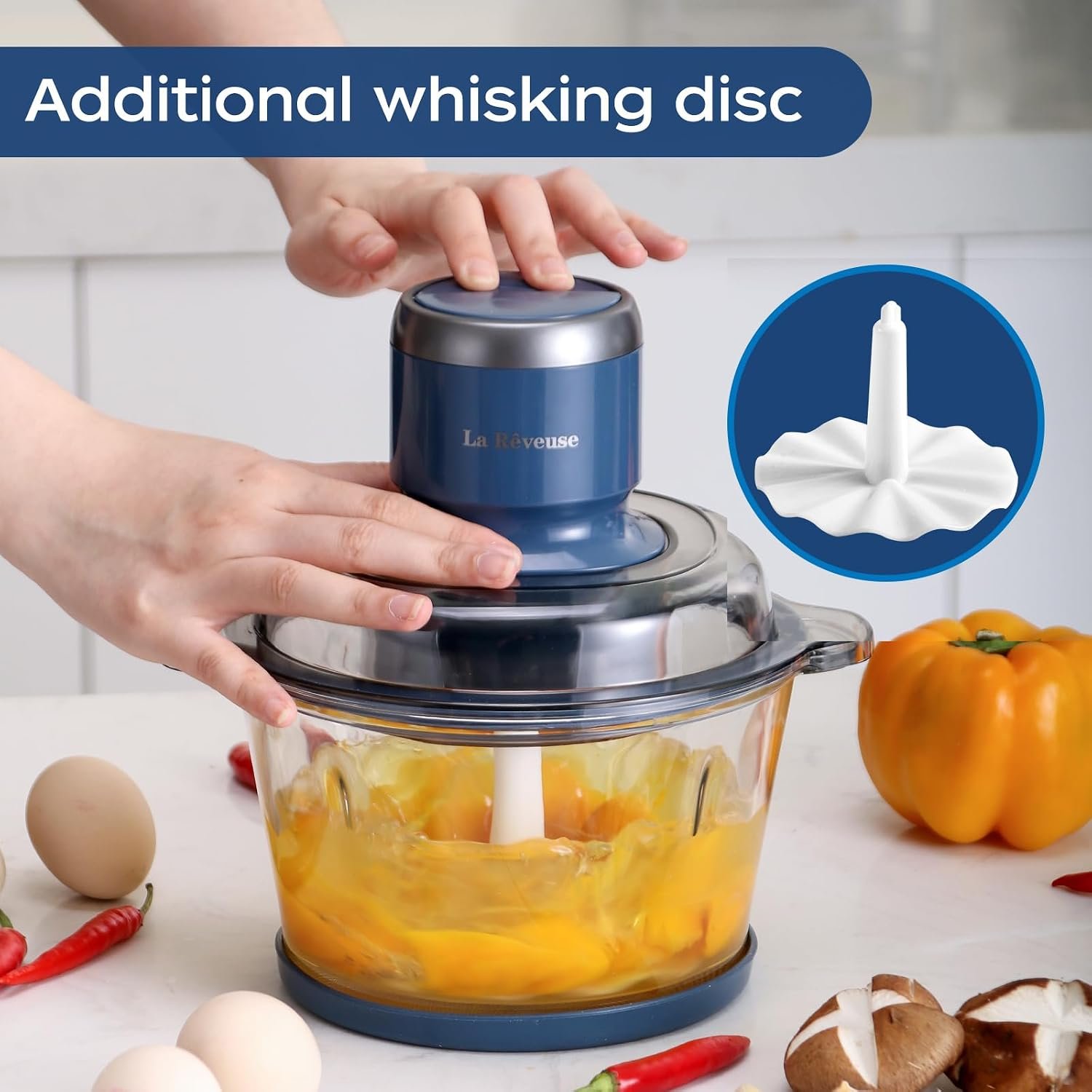 La Reveuse Electric Food Processor, 7-Cup Glass Bowl, 300W, Blue - image 4