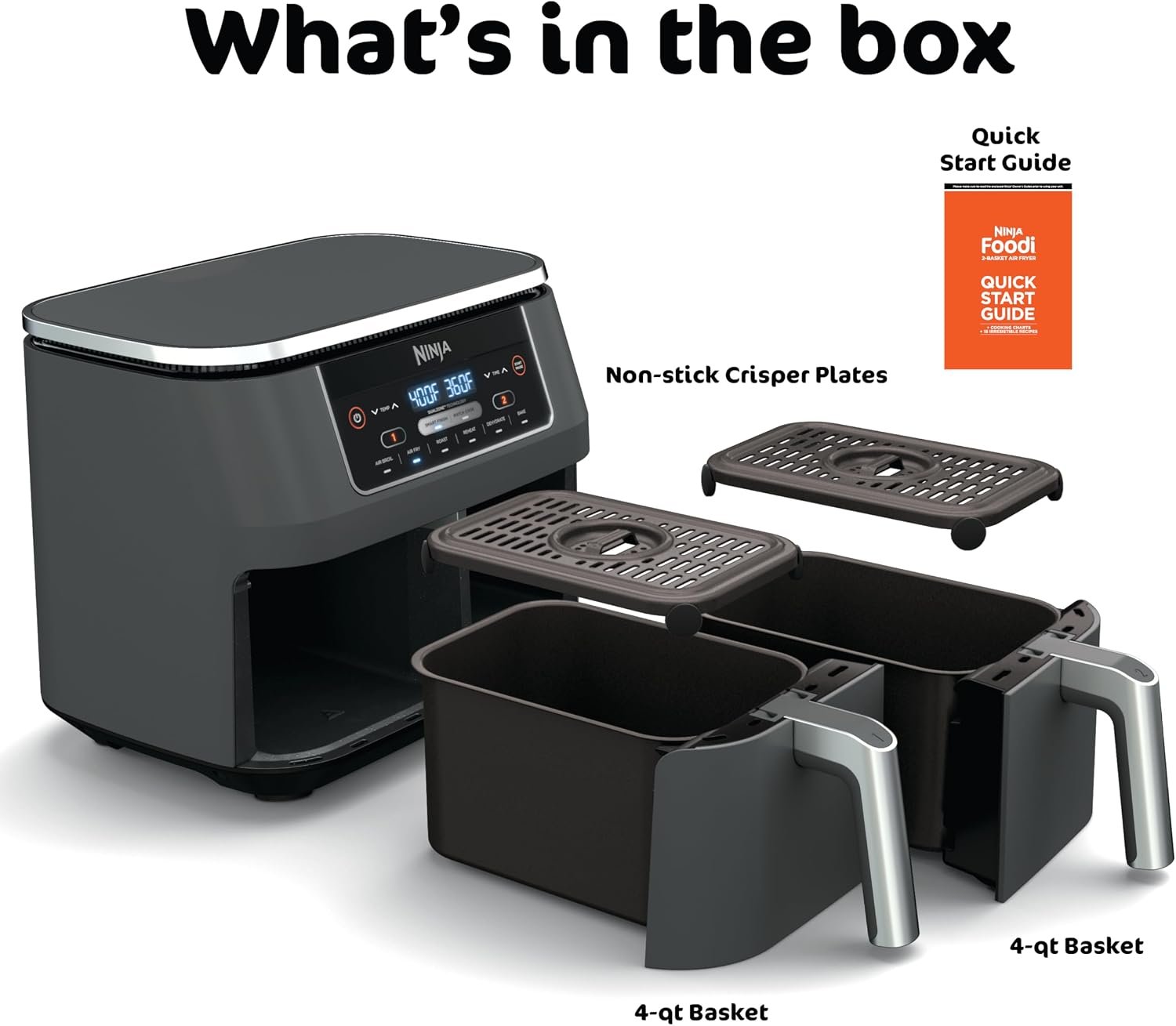 Ninja Foodi 8-Quart DualZone 6-in-1 Air Fryer, Grey, DZ201 - image 6