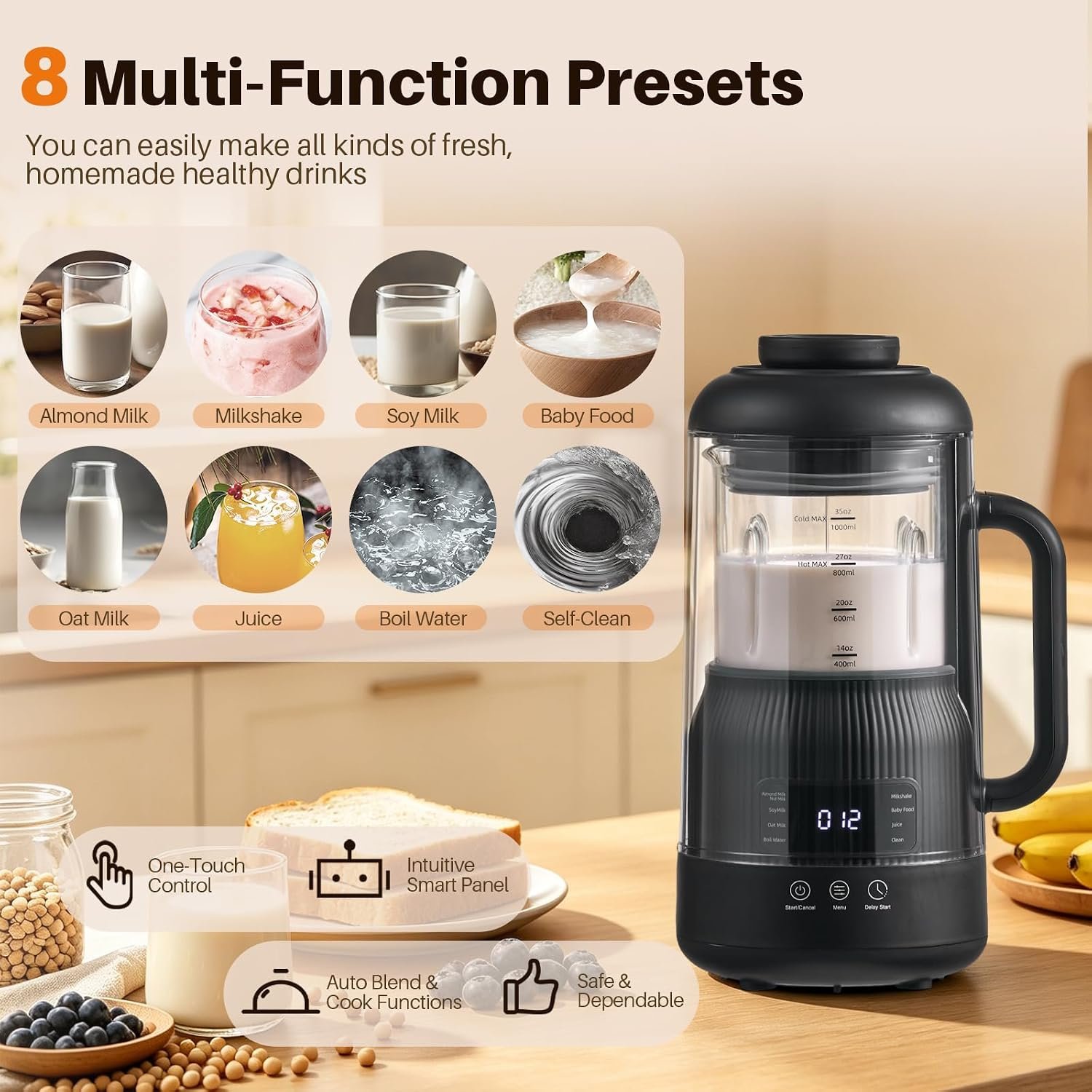 Skitchen 8-in-1 Nut Milk Maker with Silent Shield, 35 oz Automatic Soy Milk Maker - image 7