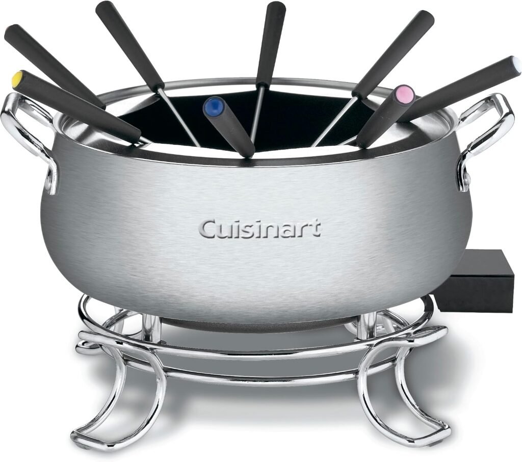 Cuisinart Electric Fondue Set CFO-3SSP1 – 3-Quart Stainless Steel Pot with Adjustable Temperature Control and 8 Forks
