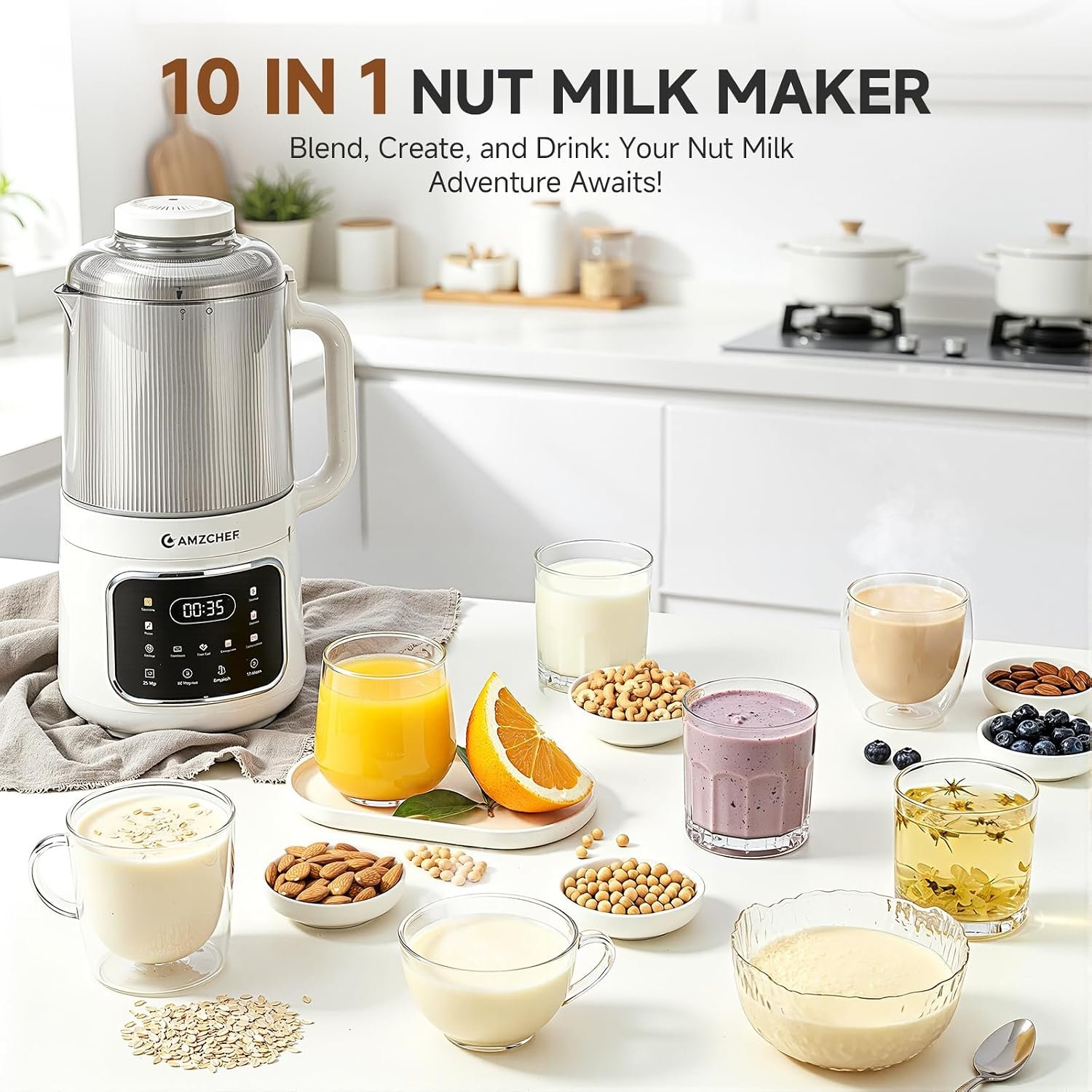 AMZCHEF 10-in-1 Nut Milk Maker with Detachable Design, 33.8 oz, White - image 2