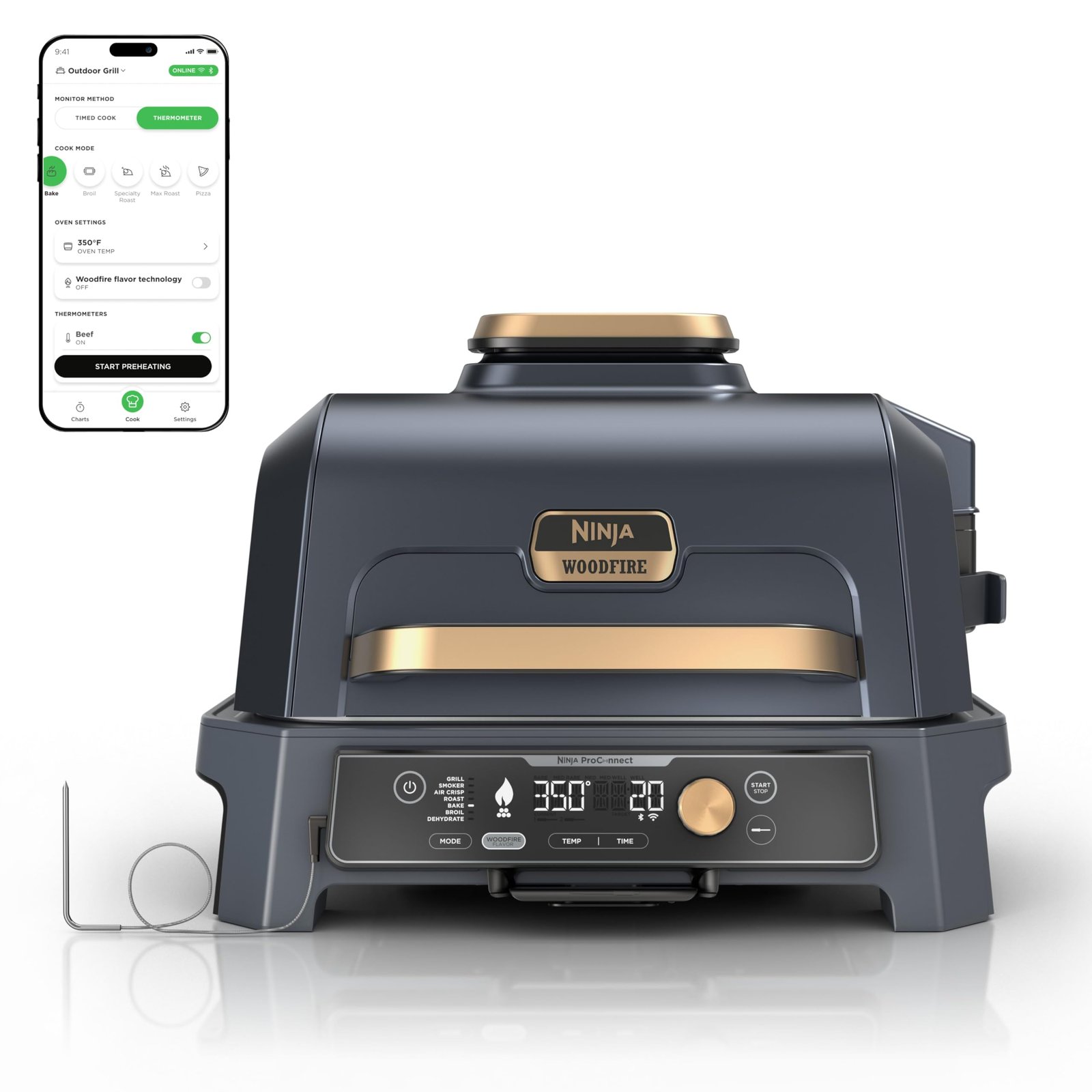 Ninja Woodfire ProConnect Premium XL BBQ Grill, 7-in-1 Outdoor Grill and Smoker, App Enabled, Blue - image 2
