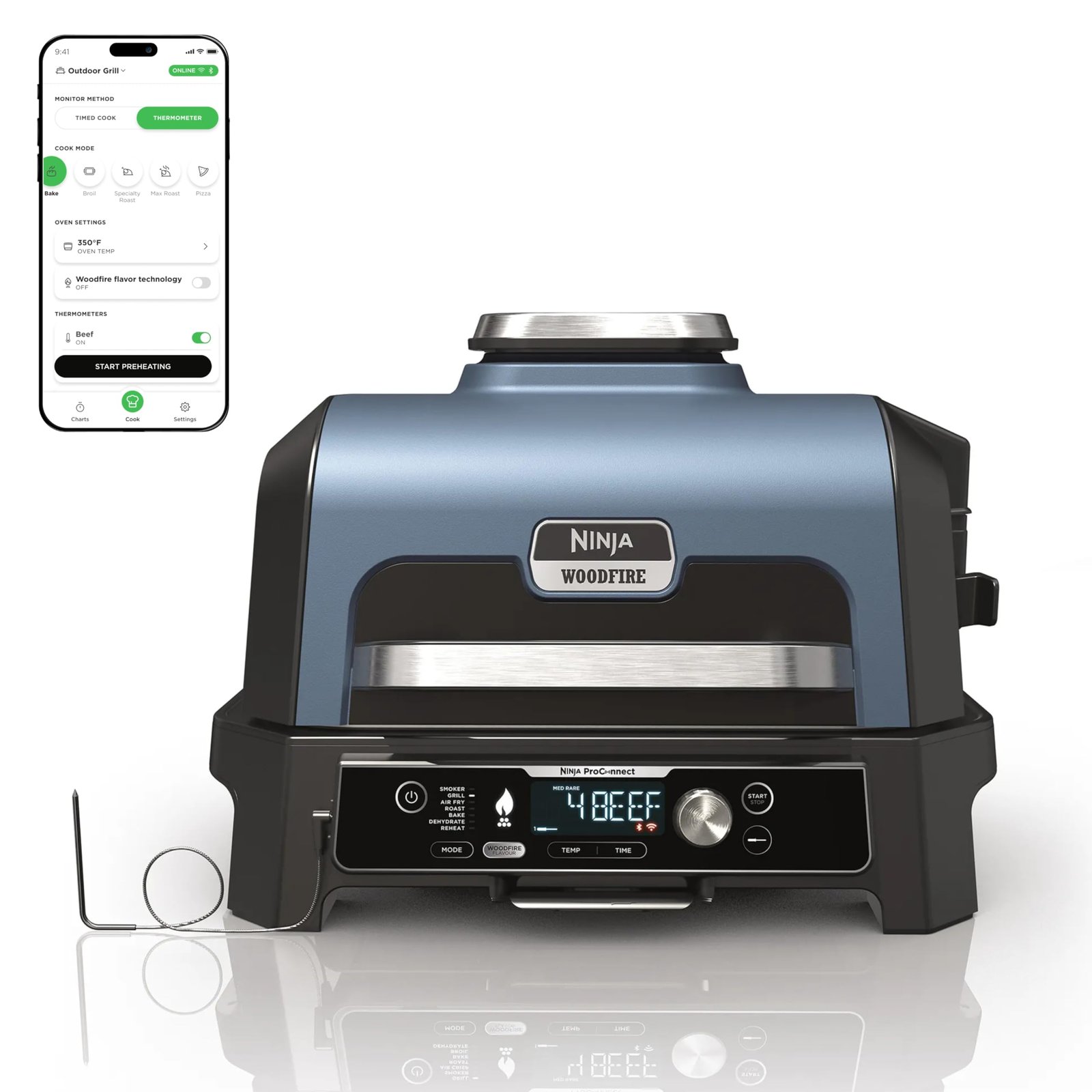 Ninja Woodfire ProConnect Premium XL BBQ Grill, 7-in-1 Outdoor Grill and Smoker, App Enabled, Blue