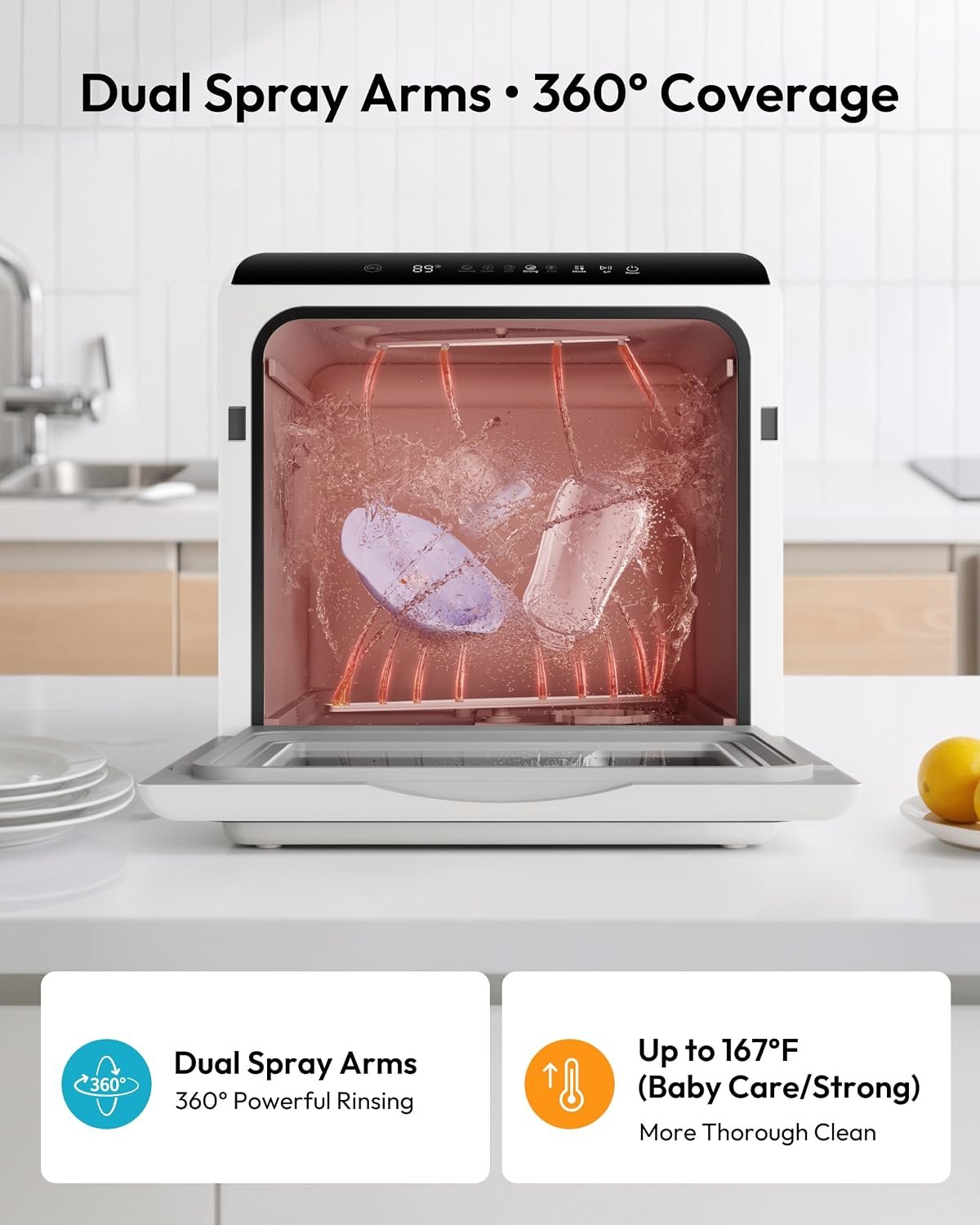 EUHOMY Portable Countertop Dishwasher – 6 Wash Programs, Dual Spray Arms, Built-In Water Tank & No Permanent Hookup Required - image 5
