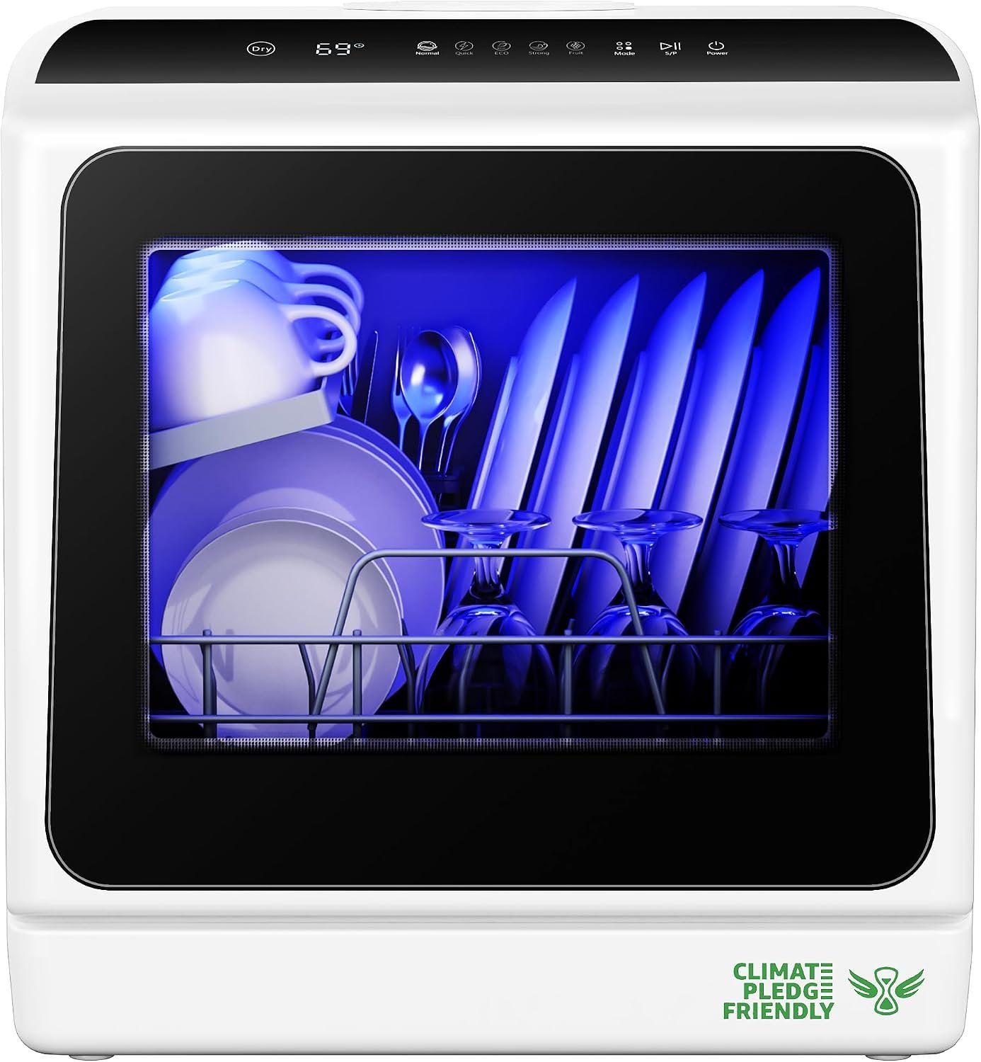 EUHOMY Portable Countertop Dishwasher – 6 Wash Programs, Dual Spray Arms, Built-In Water Tank & No Permanent Hookup Required