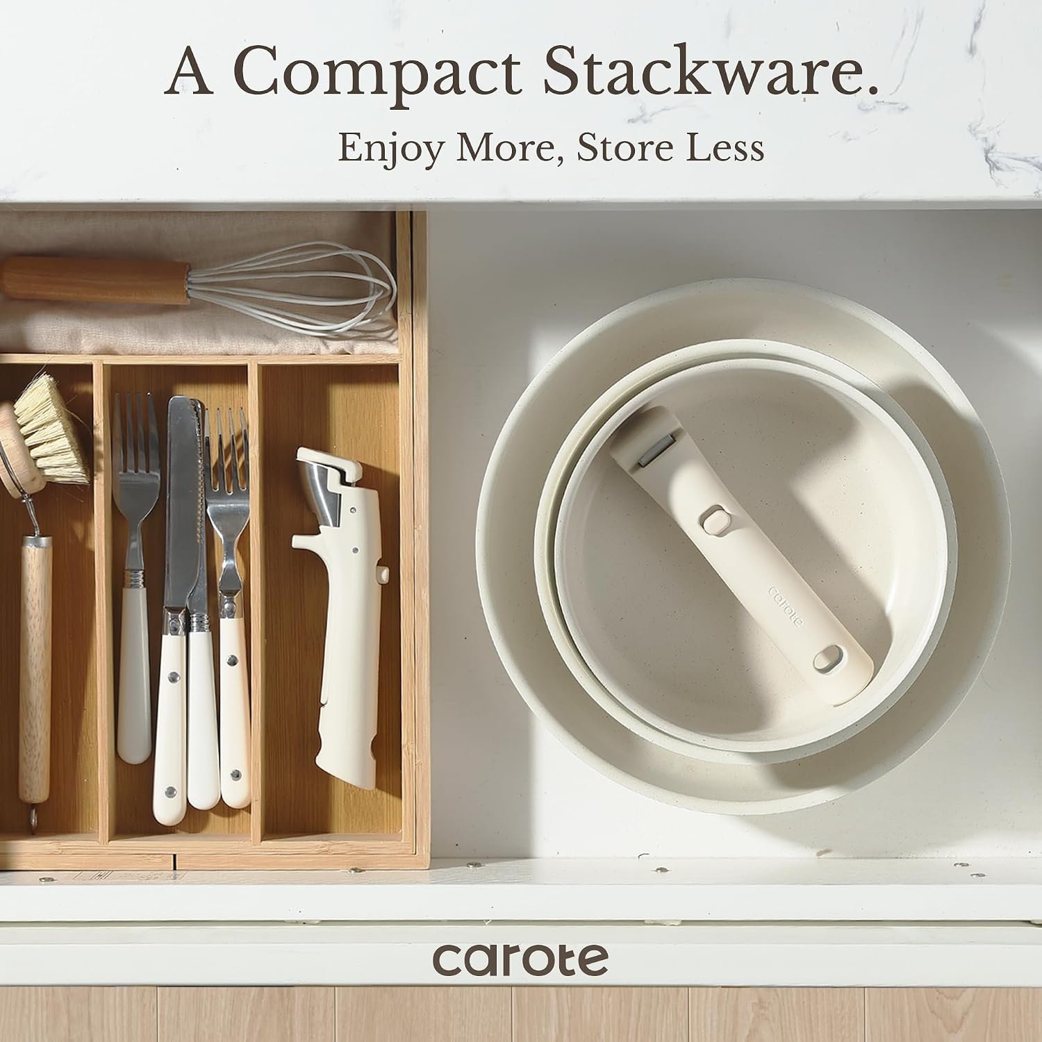 CAROTE 19-Piece Nonstick Cookware Set with Detachable Handles – Cream White - image 6