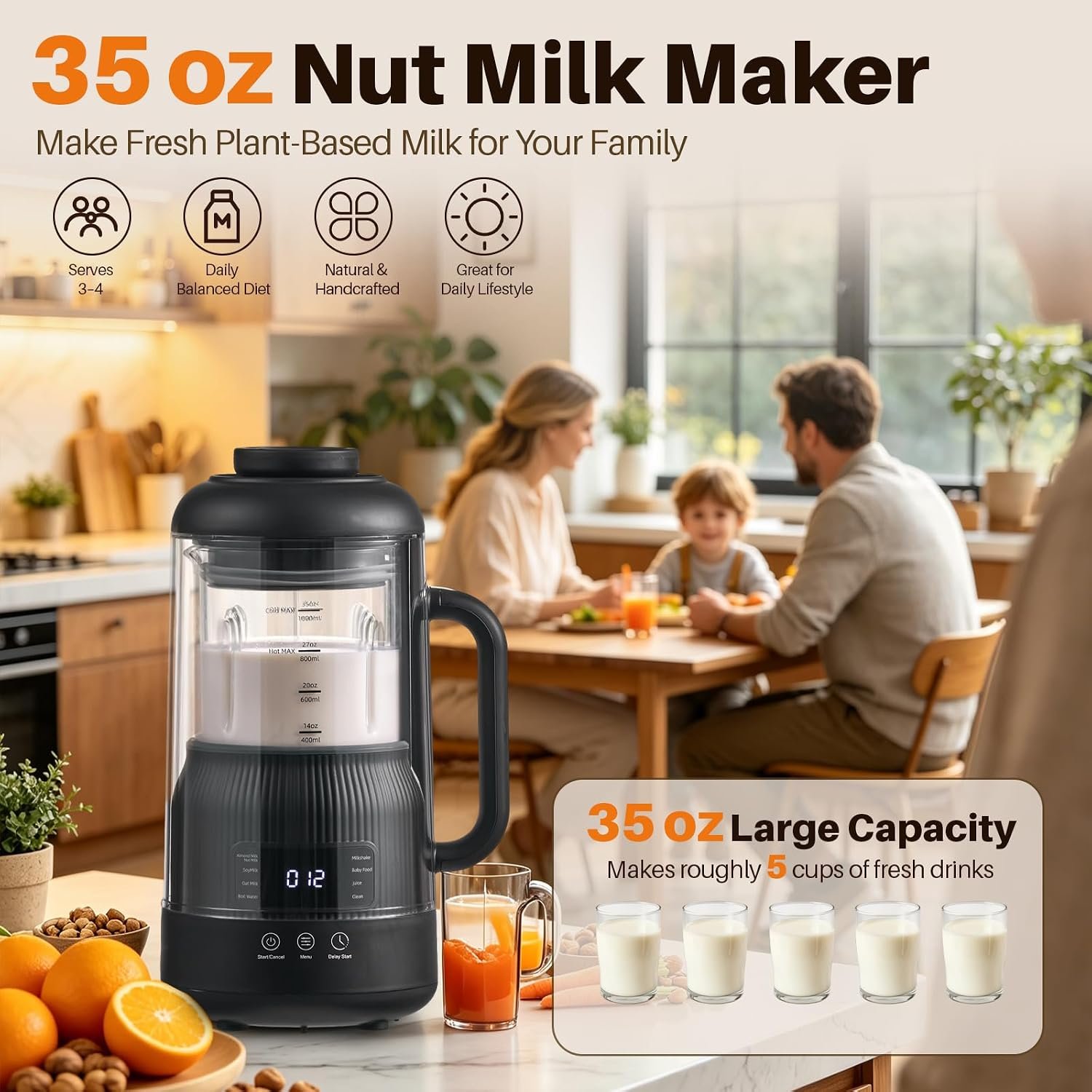 Skitchen 8-in-1 Nut Milk Maker with Silent Shield, 35 oz Automatic Soy Milk Maker - image 3