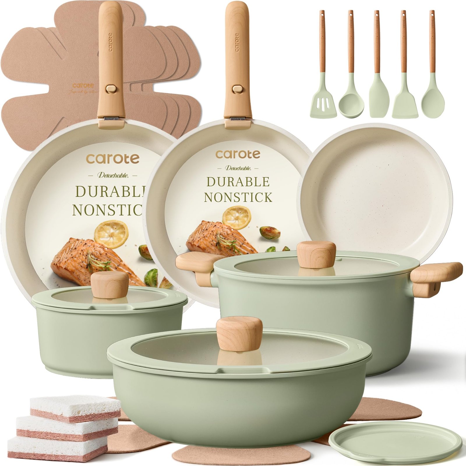 CAROTE 33-Piece Nonstick Cookware Set with Detachable Handles – Black - image 3