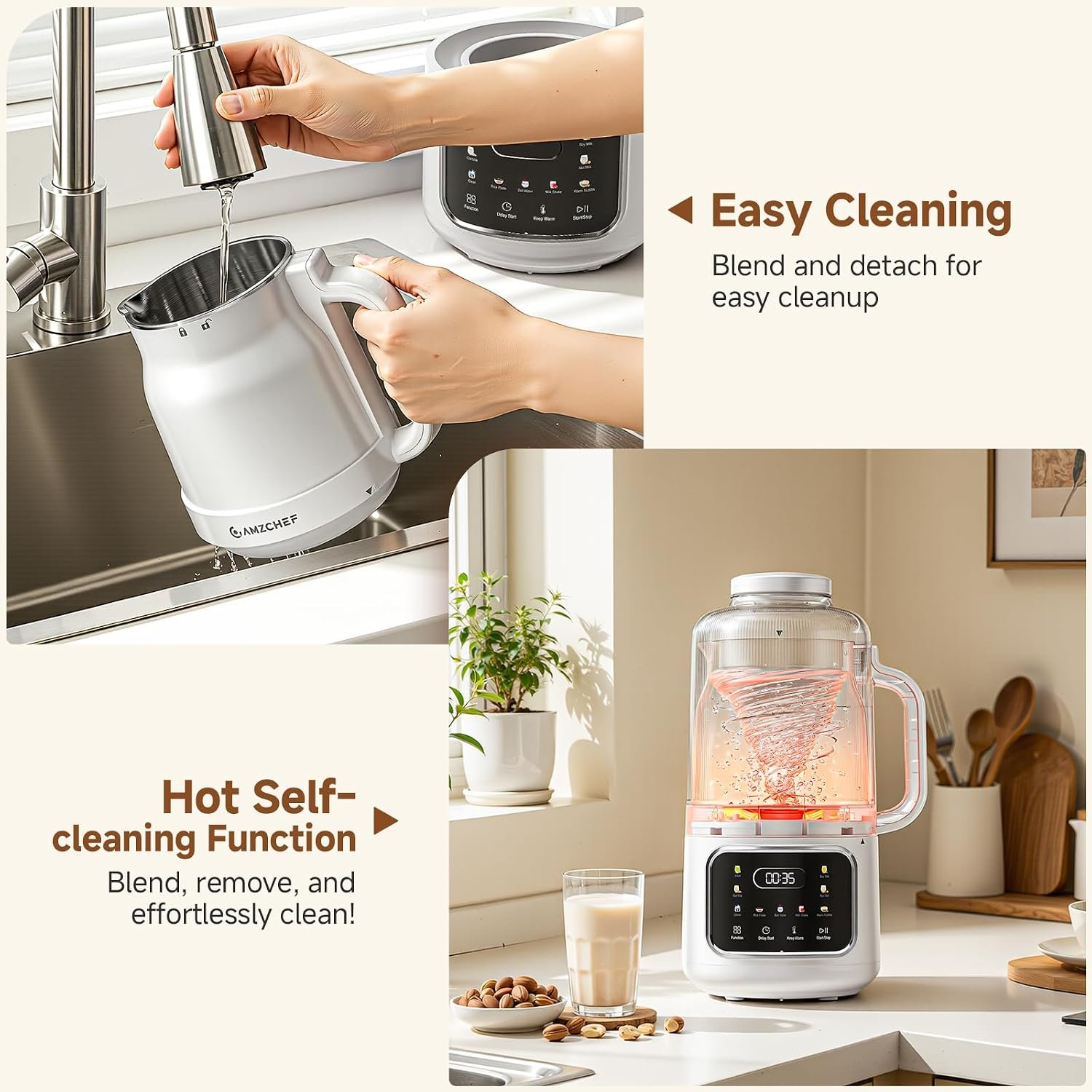 AMZCHEF 10-in-1 Nut Milk Maker with Detachable Design, 33.8 oz, White - image 6