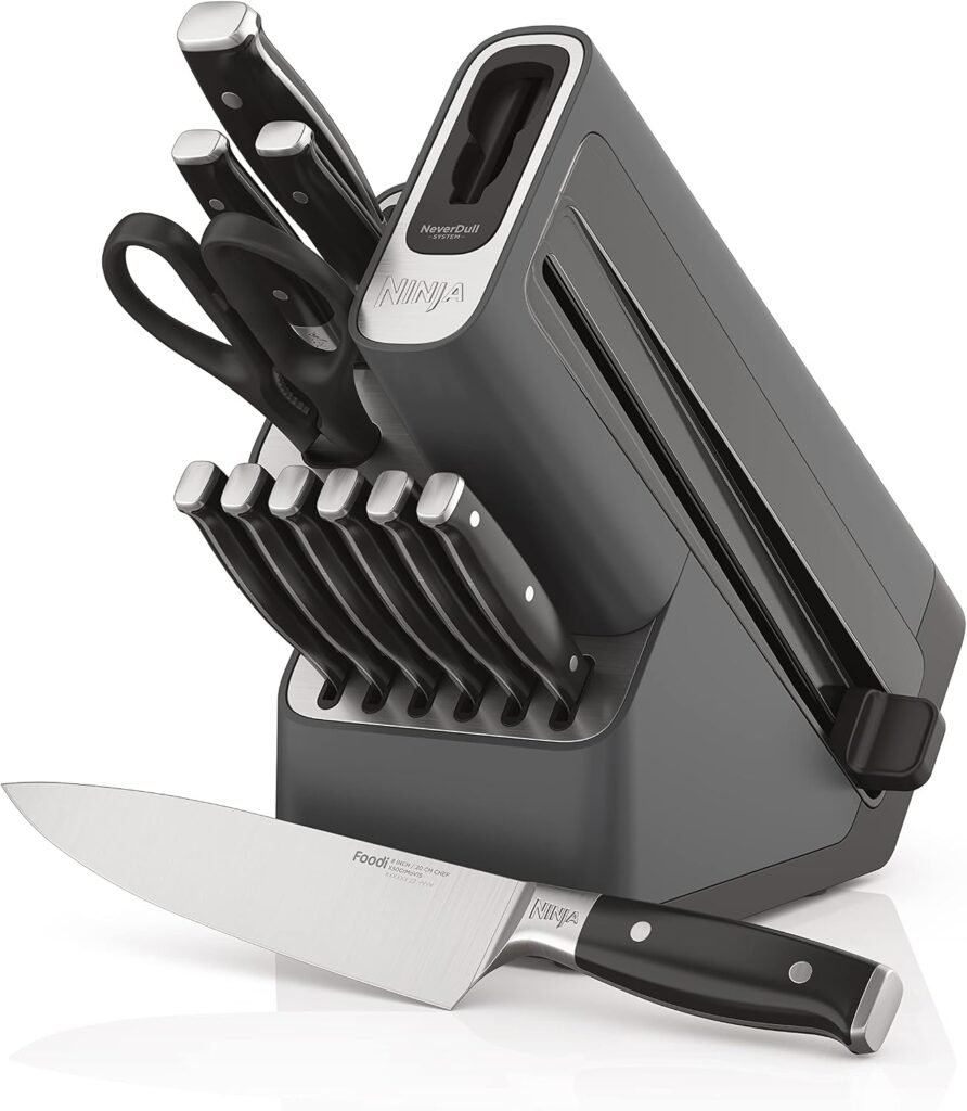 Ninja Foodi NeverDull Premium Knife System, 12-Piece Knife Block Set with Built-In Sharpener, German Stainless Steel, Black — K32012