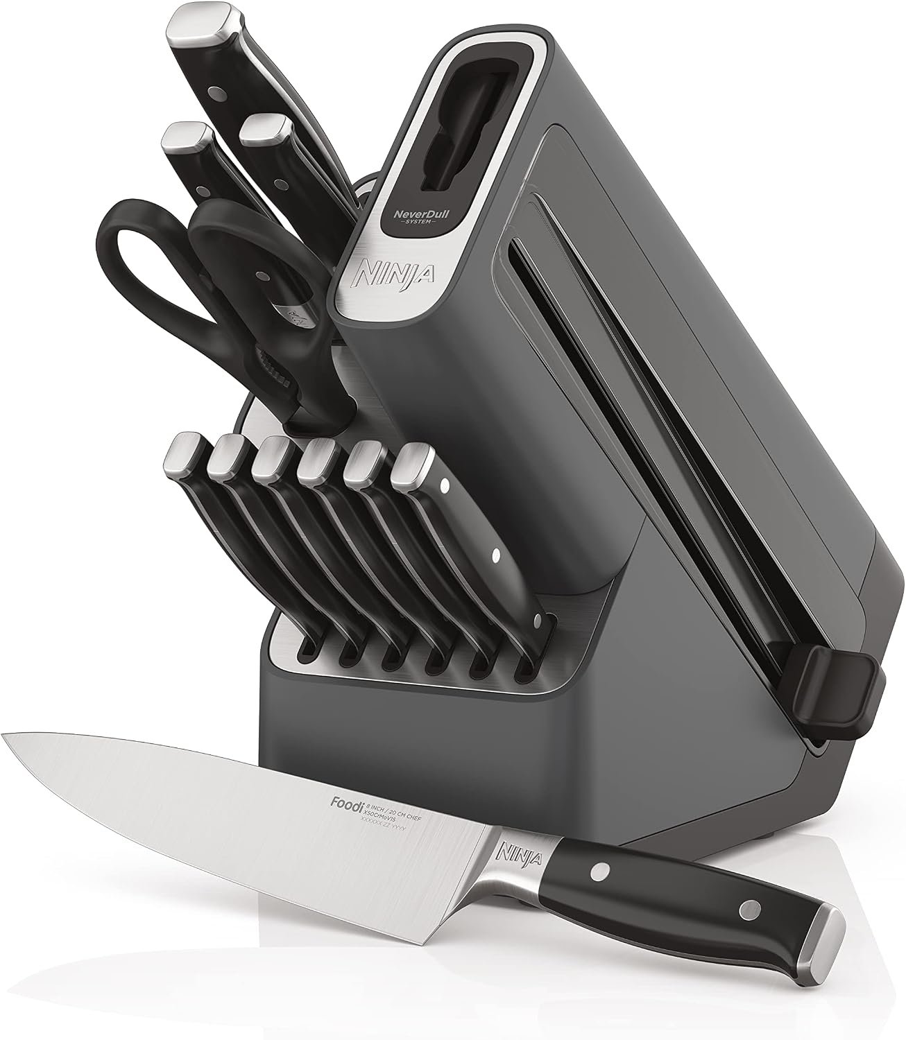 Ninja Foodi NeverDull Premium Knife System, 12-Piece Knife Block Set with Built-In Sharpener, German Stainless Steel, Black — K32012