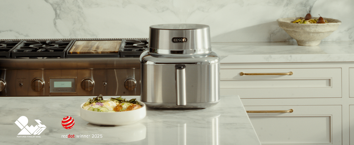 COSORI Iconic 6.5-quart stainless steel smart air fryer with ceramic-coated cooking basket