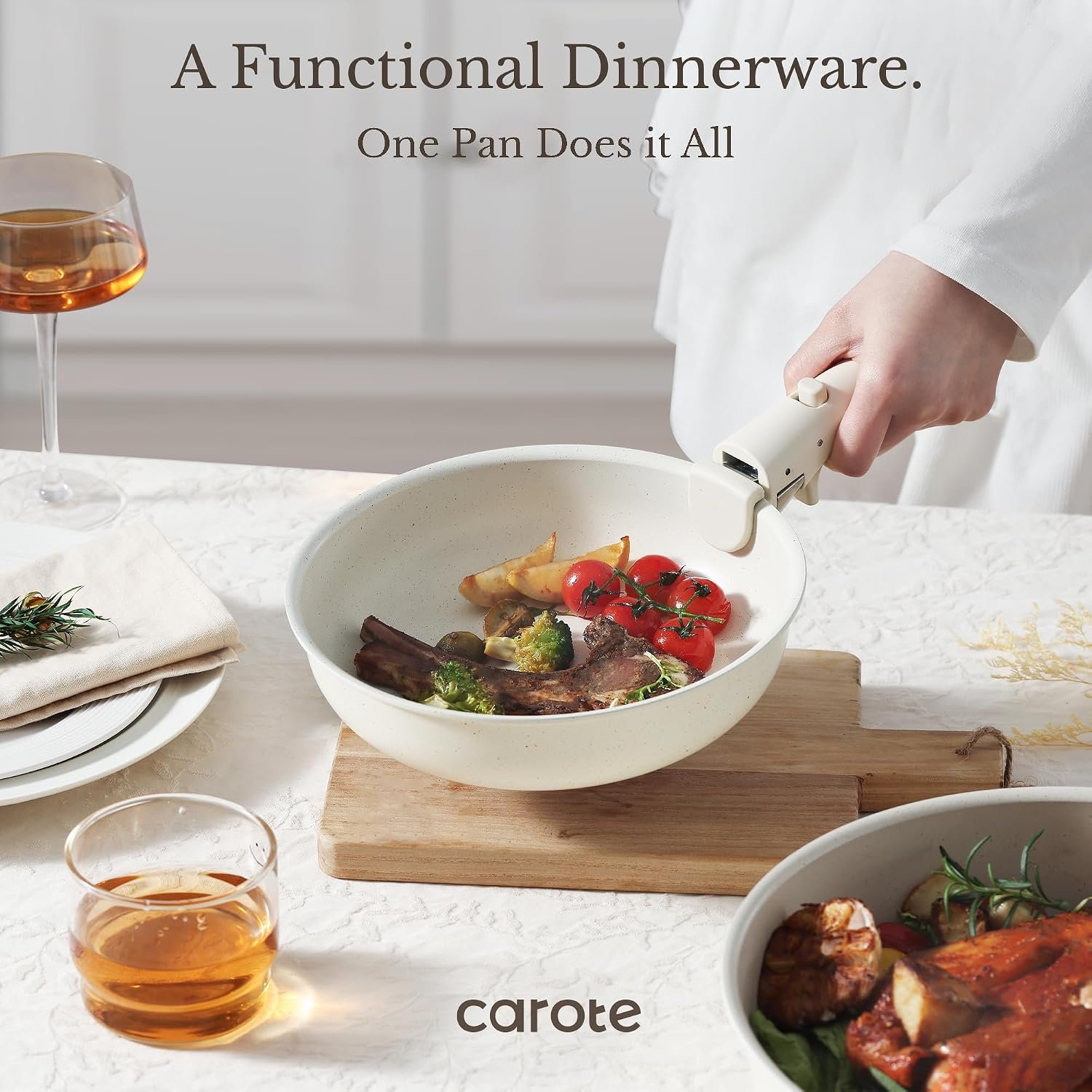CAROTE 19-Piece Nonstick Cookware Set with Detachable Handles – Cream White - image 5