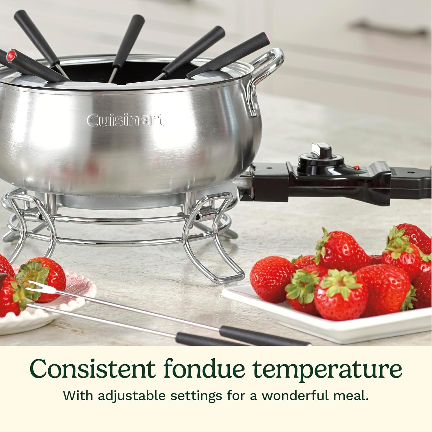 Cuisinart Electric Fondue Set CFO-3SSP1 – 3-Quart Stainless Steel Pot with Adjustable Temperature Control and 8 Forks - image 4