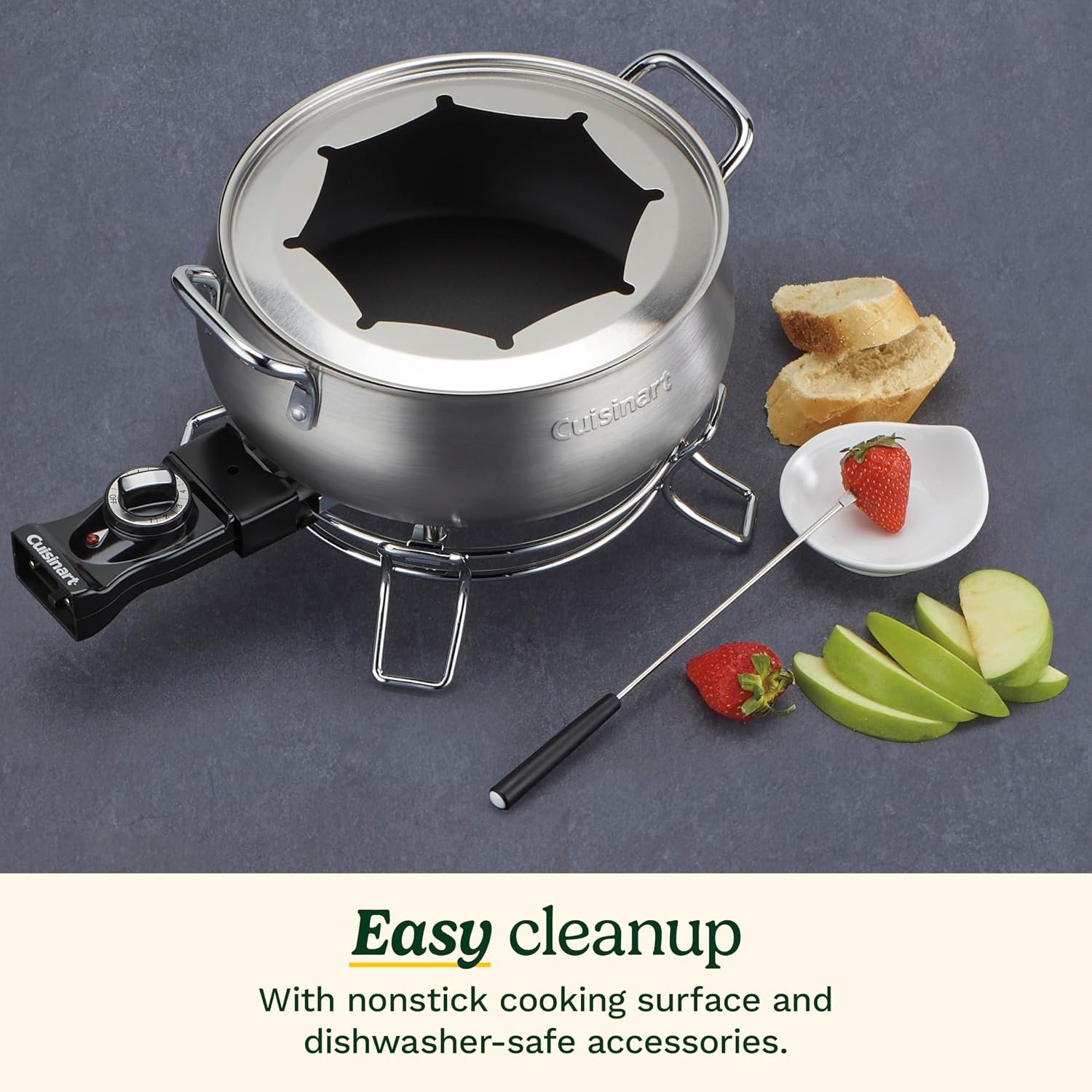 Cuisinart Electric Fondue Set CFO-3SSP1 – 3-Quart Stainless Steel Pot with Adjustable Temperature Control and 8 Forks - image 6
