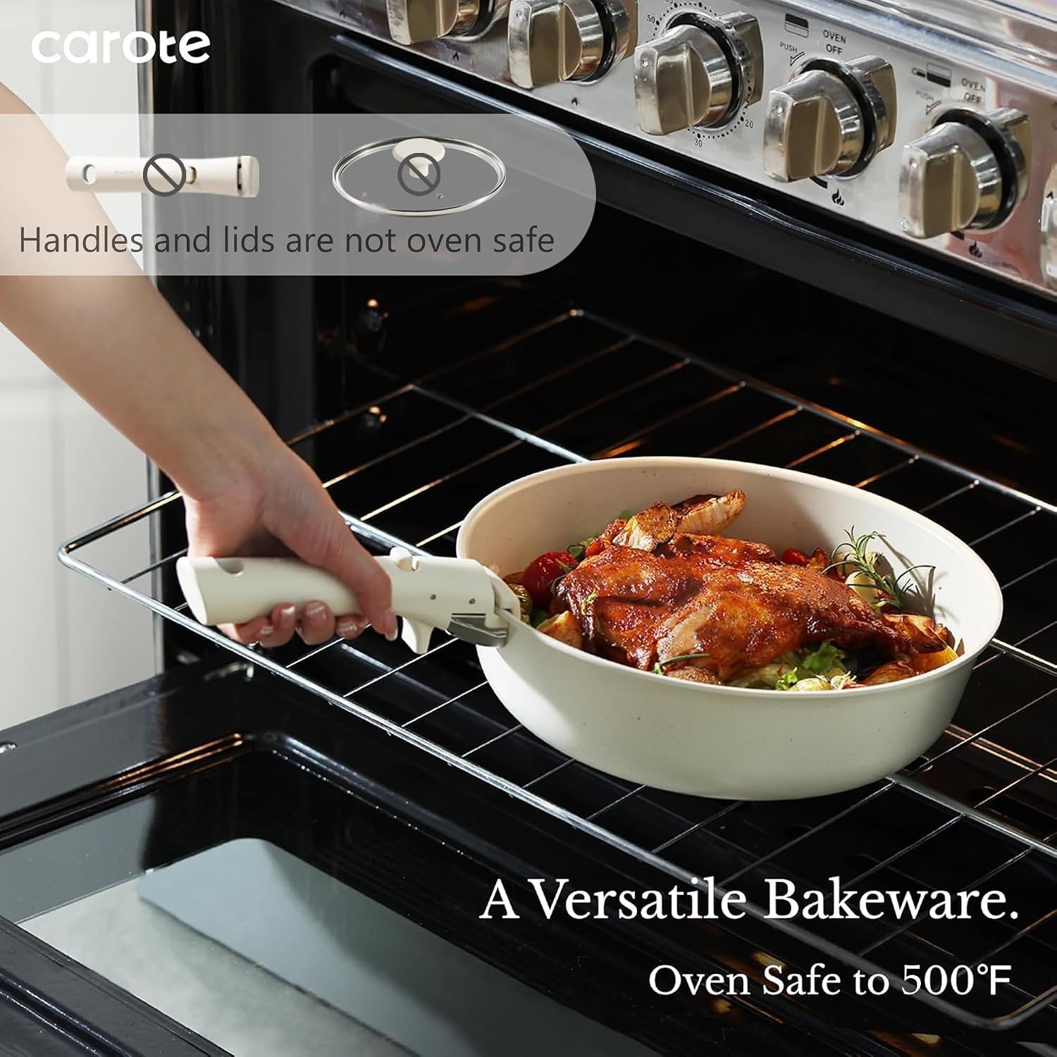 CAROTE 19-Piece Nonstick Cookware Set with Detachable Handles – Cream White - image 4