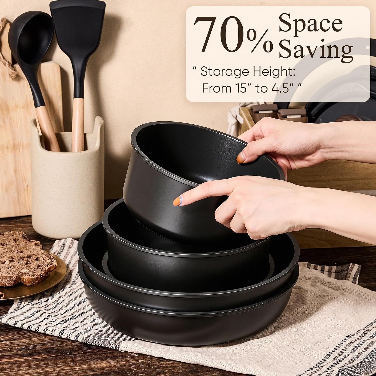 CAROTE 33-Piece Nonstick Cookware Set with Detachable Handles – Black - image 11