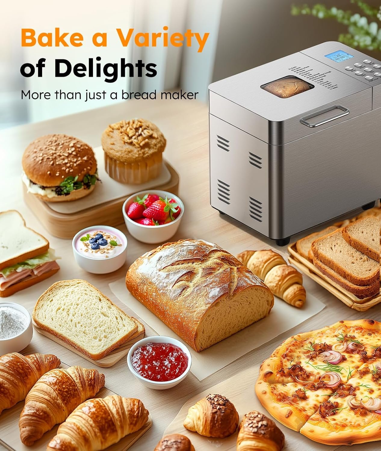 OSIPOTO 2LB Bread Maker, 17-in-1 Automatic Stainless Steel Bread Machine