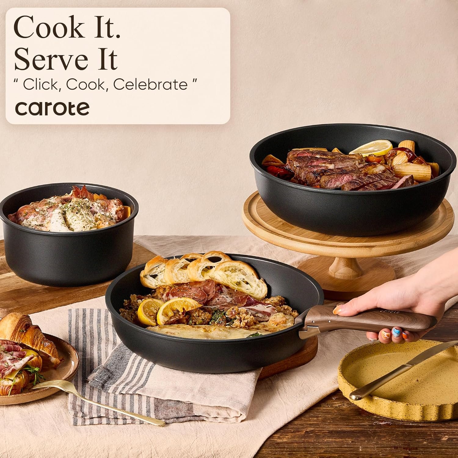 CAROTE 33-Piece Nonstick Cookware Set with Detachable Handles – Black - image 13