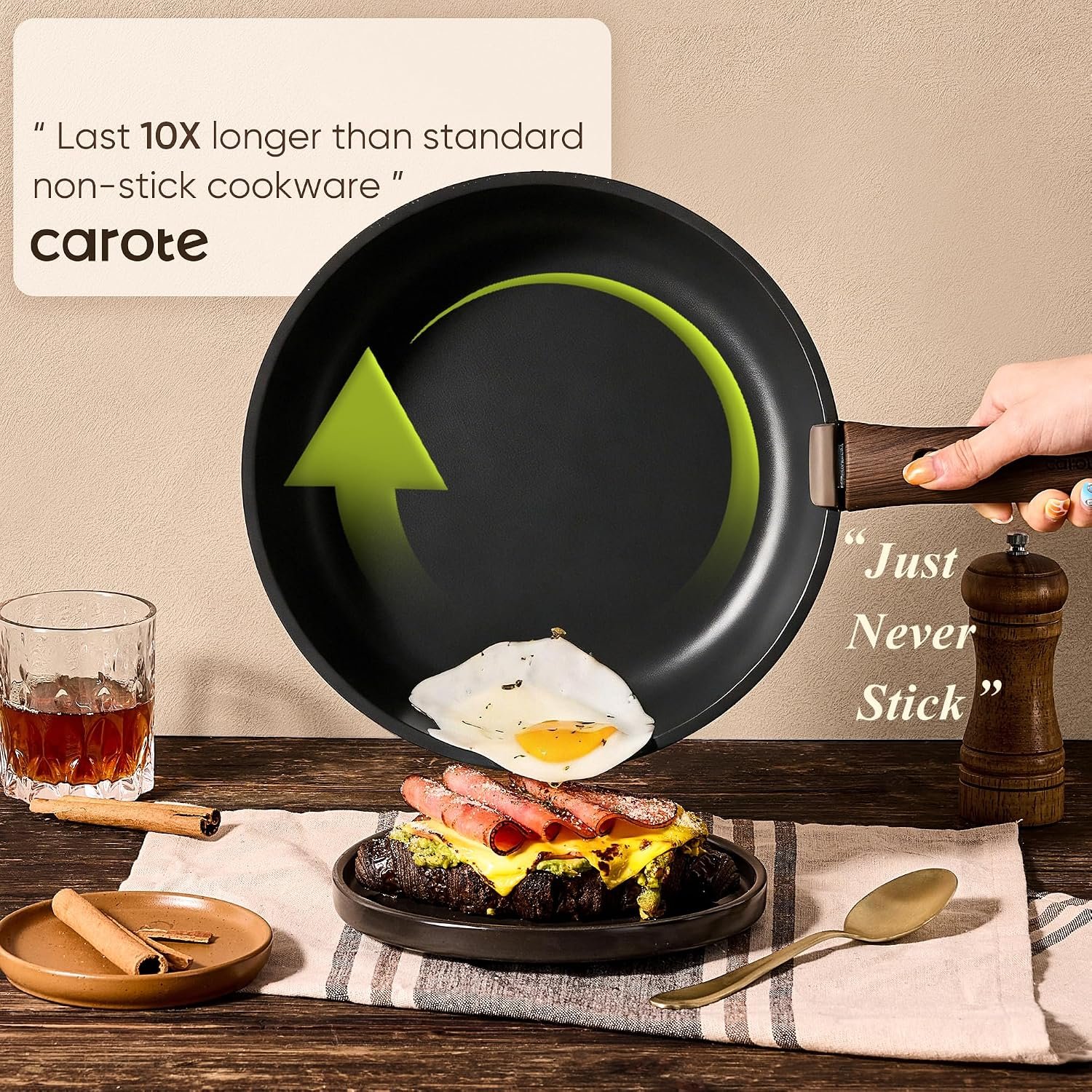 CAROTE 33-Piece Nonstick Cookware Set with Detachable Handles – Black - image 10