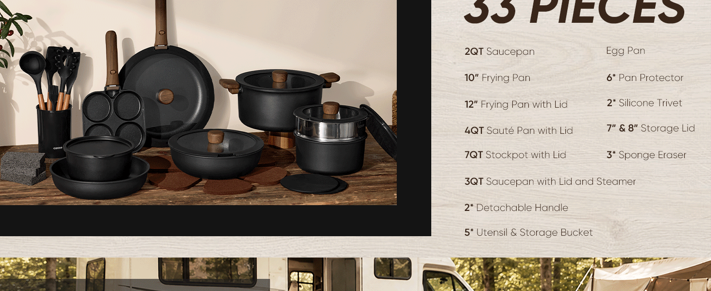 CAROTE 33-Piece Nonstick Cookware Set with Detachable Handles – Black - image 15